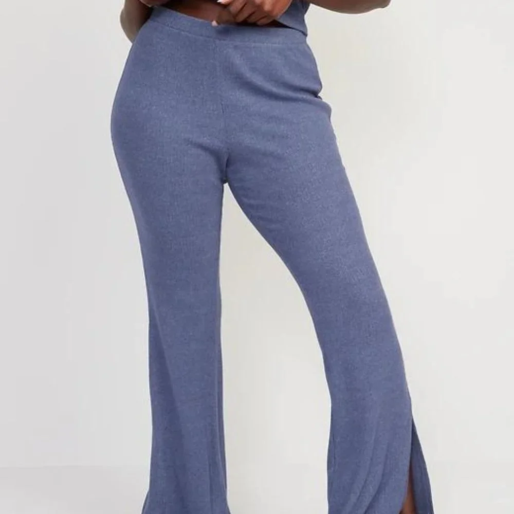 Old Navy High-Waisted Rib-Knit Split Flare Lounge Pants for Women New - Picture 5 of 11
